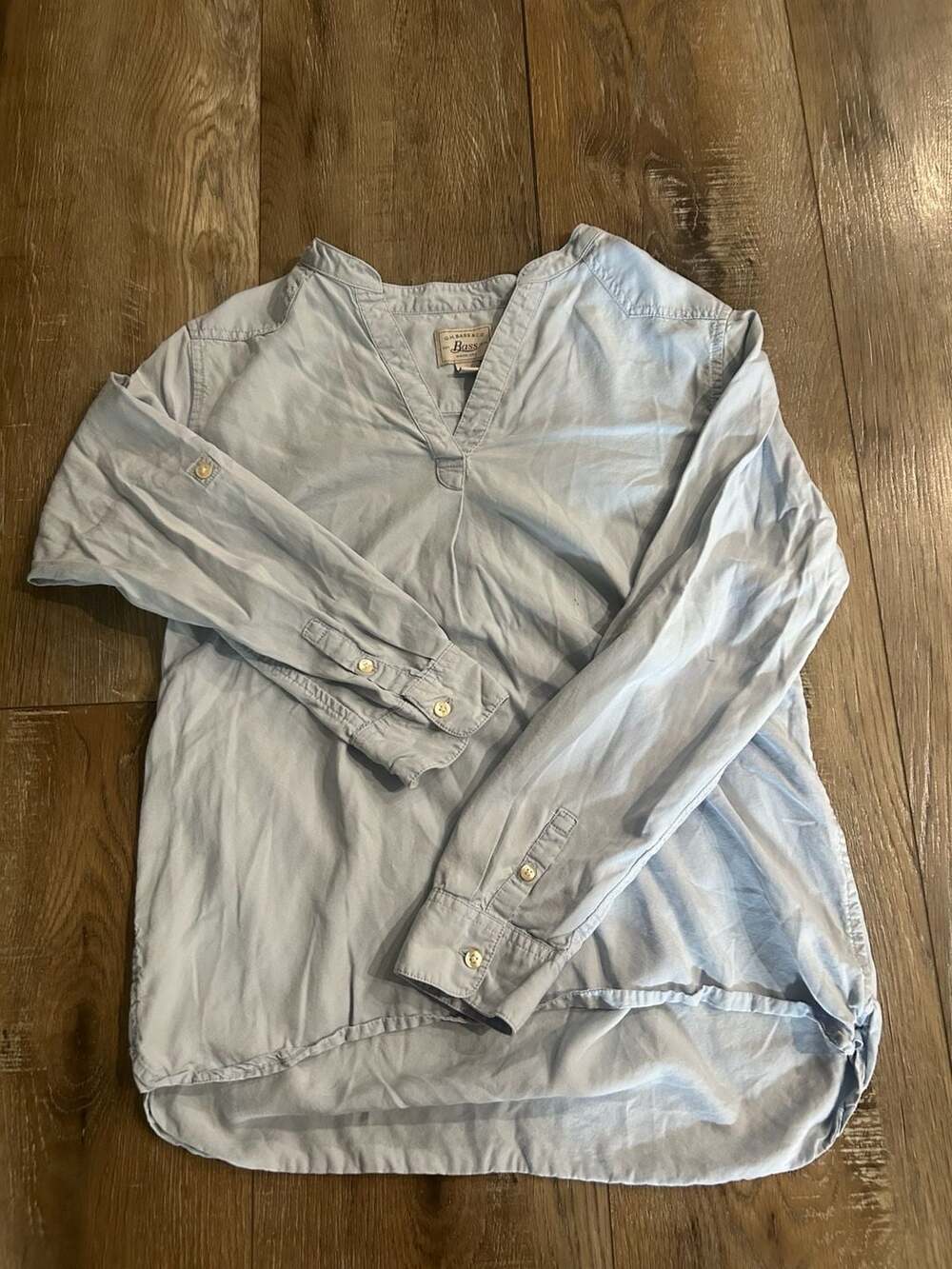 G.H. Bass & Co. Tunic Shirt Size L Blue Lyocell V-Neck Long Sleeve